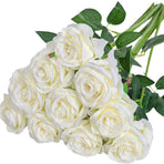 Artificial Silk Roses 25-Piece Bouquet Wedding Decorations Family Gathering - White - Size L