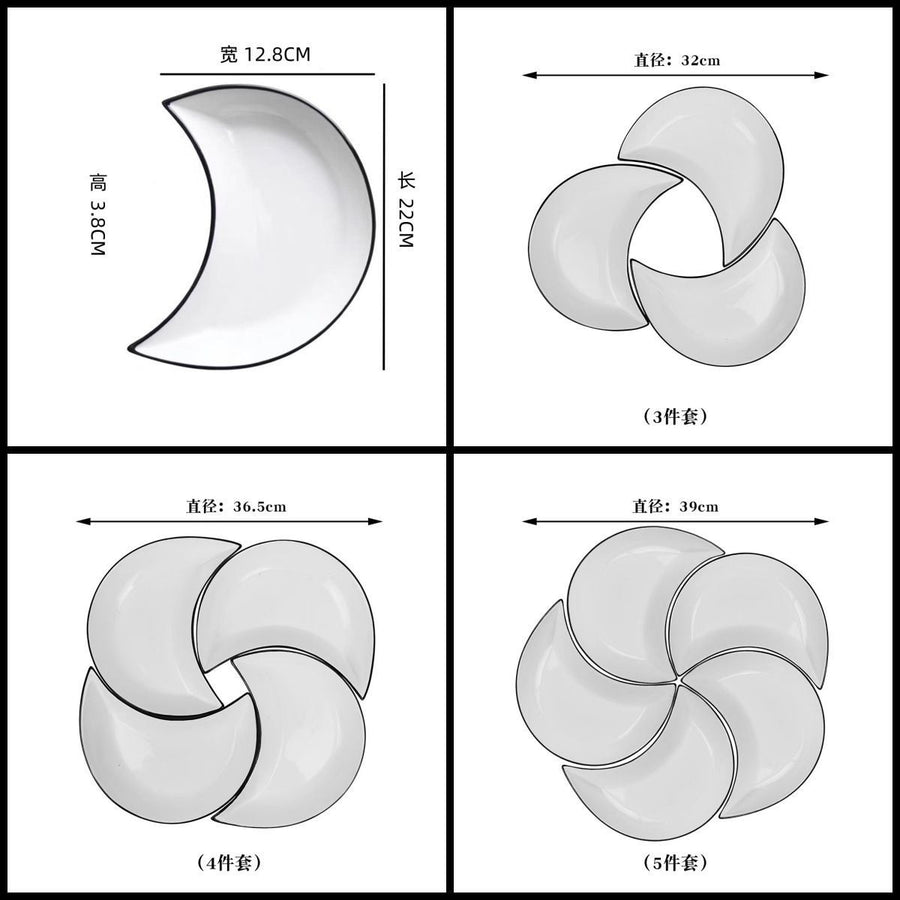 Crescent-Shaped Plate Ceramic Plate Set Party Platter Creative Dish Plate - Black - Size 1PCS