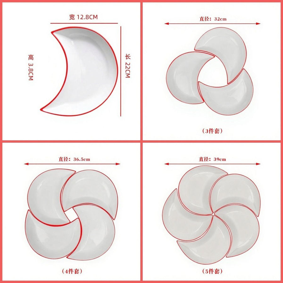 Crescent-Shaped Plate Ceramic Plate Set Party Platter Creative Dish Plate - Black - Size 3PCS
