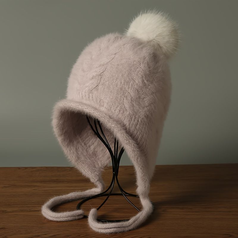 Women'S Winter Hat Hooded Knit Hat Pom-Pom Hat Warm Winter Accessory Australian - Gray - Size L
