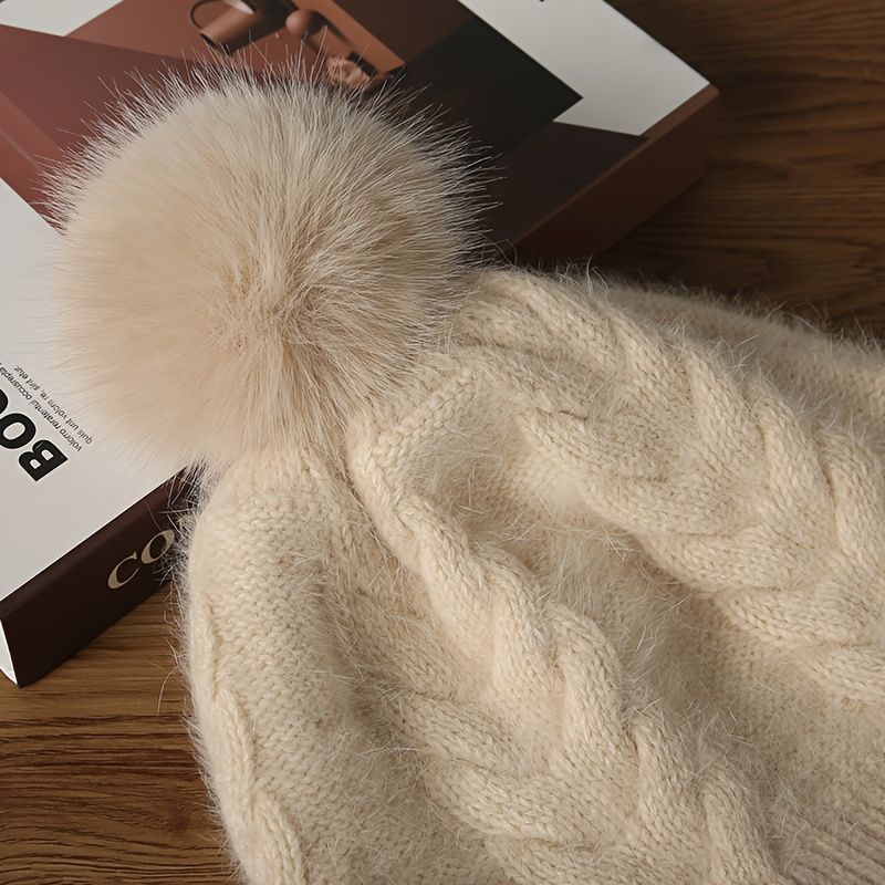 Women'S Winter Hat Hooded Knit Hat Pom-Pom Hat Warm Winter Accessory Australian - Gray - Size L
