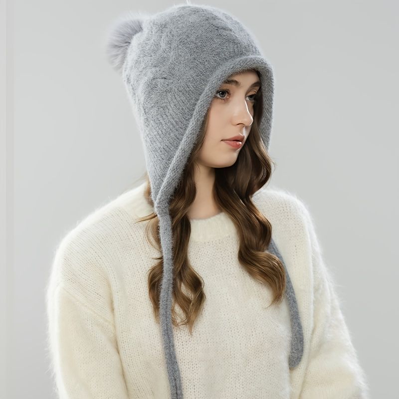 Women'S Winter Hat Hooded Knit Hat Pom-Pom Hat Warm Winter Accessory Australian - Khaki - Size L