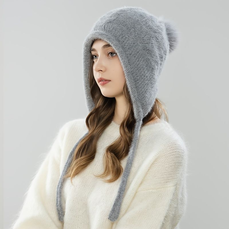 Women'S Winter Hat Hooded Knit Hat Pom-Pom Hat Warm Winter Accessory Australian - Khaki - Size L
