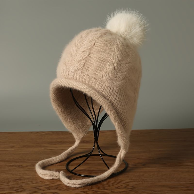 Women'S Winter Hat Hooded Knit Hat Pom-Pom Hat Warm Winter Accessory Australian - Khaki - Size L