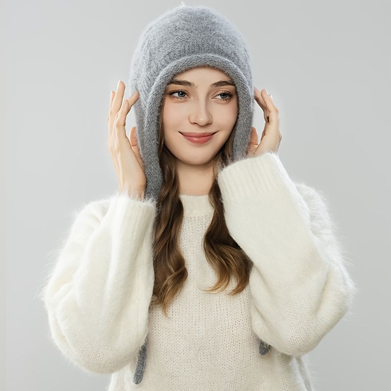 Women'S Winter Hat Hooded Knit Hat Pom-Pom Hat Warm Winter Accessory Australian - Khaki - Size L