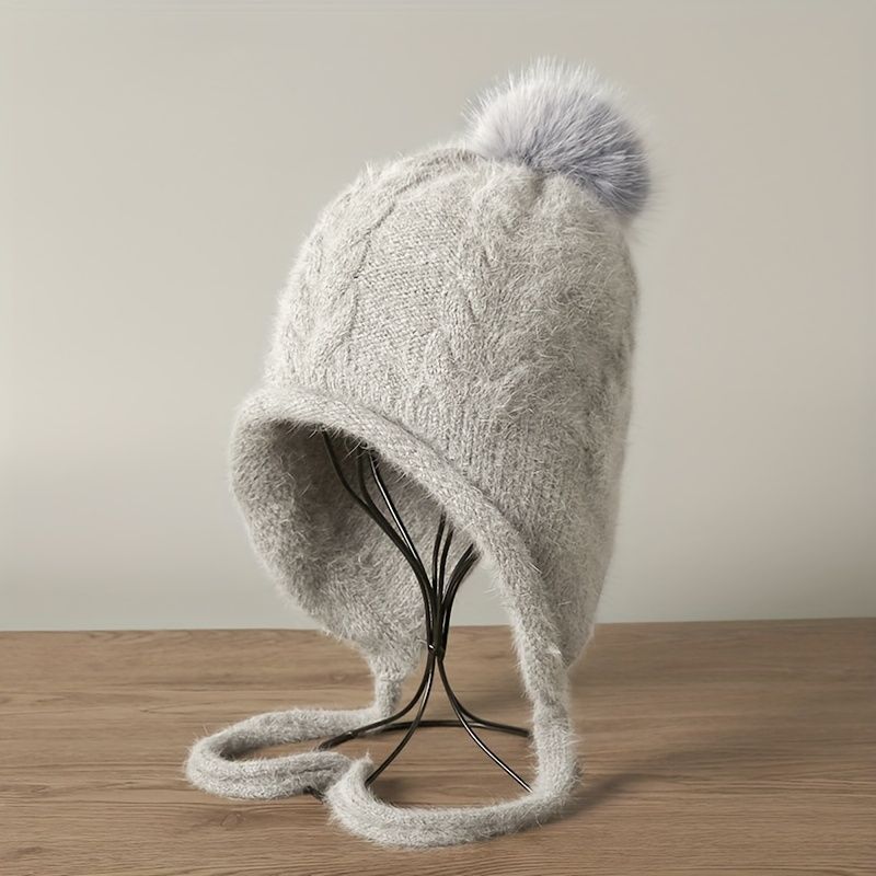 Women'S Winter Hat Hooded Knit Hat Pom-Pom Hat Warm Winter Accessory Australian - Khaki - Size L