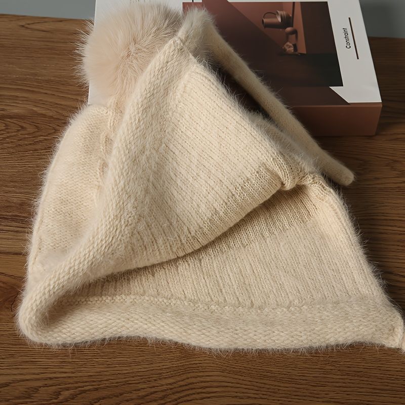 Women'S Winter Hat Hooded Knit Hat Pom-Pom Hat Warm Winter Accessory Australian - Khaki - Size L