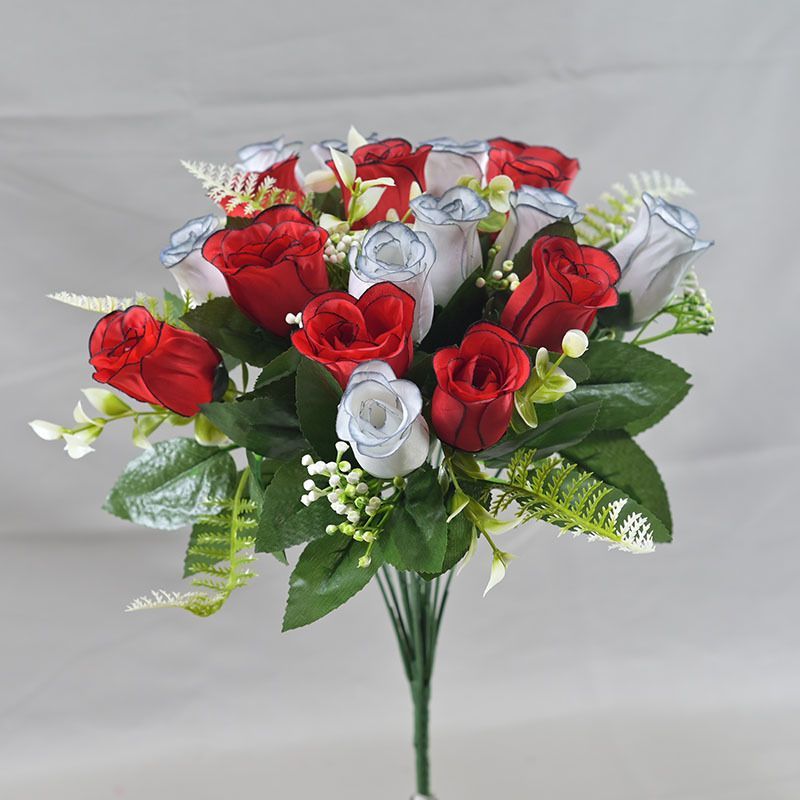 Artificial Rose Bouquet Faux Roses Fake Flowers Home Decor Garden Decoration - Red - Size L