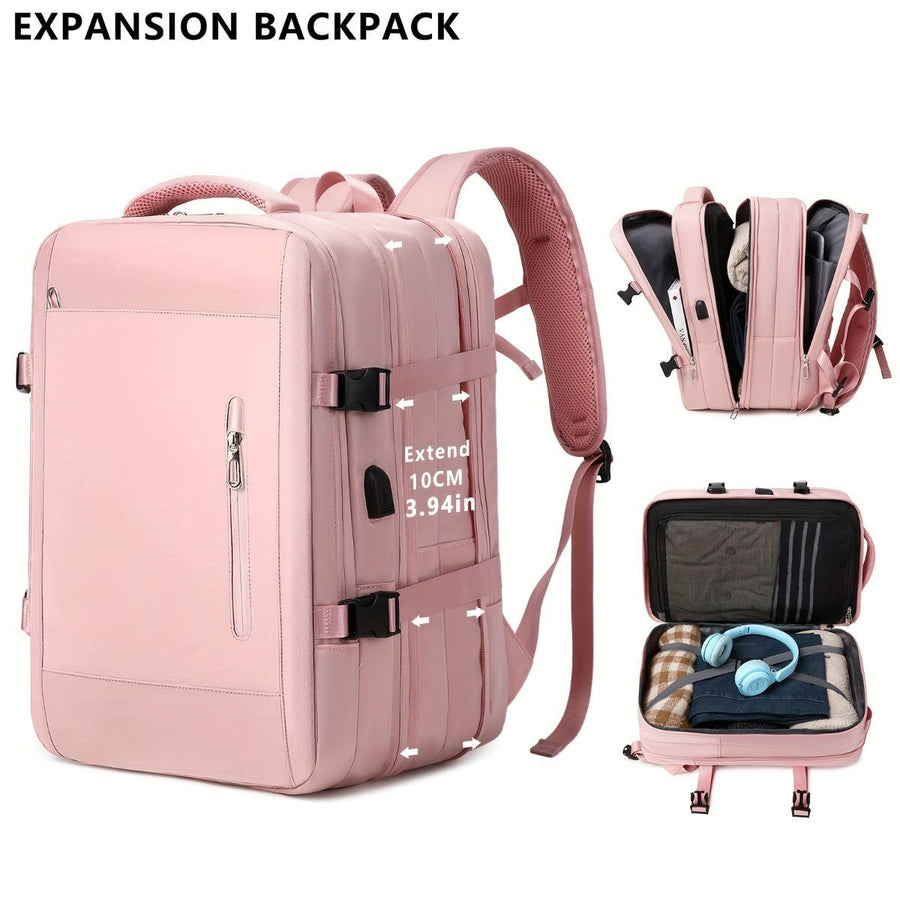 Expansion Backpack Travel Backpack Expandable Storage Multiple Compartments - Beige - Size L