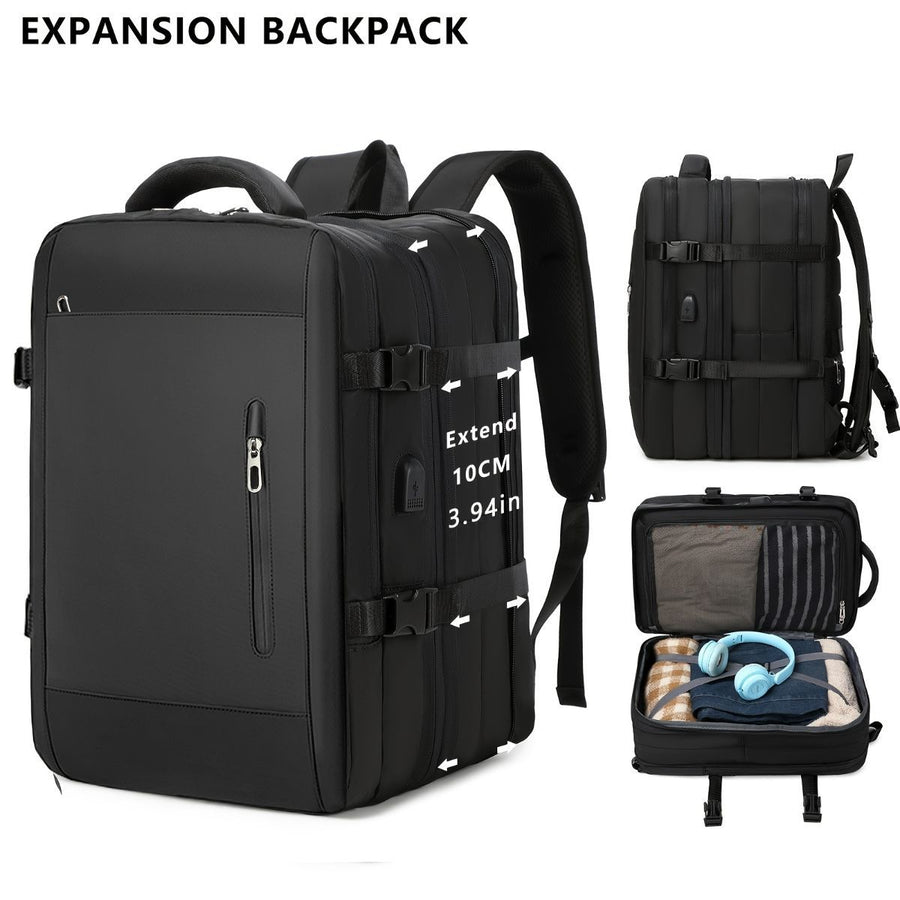 Expansion Backpack Travel Backpack Expandable Storage Multiple Compartments - Beige - Size L