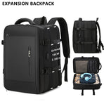 Expansion Backpack Travel Backpack Expandable Storage Multiple Compartments - Black - Size L
