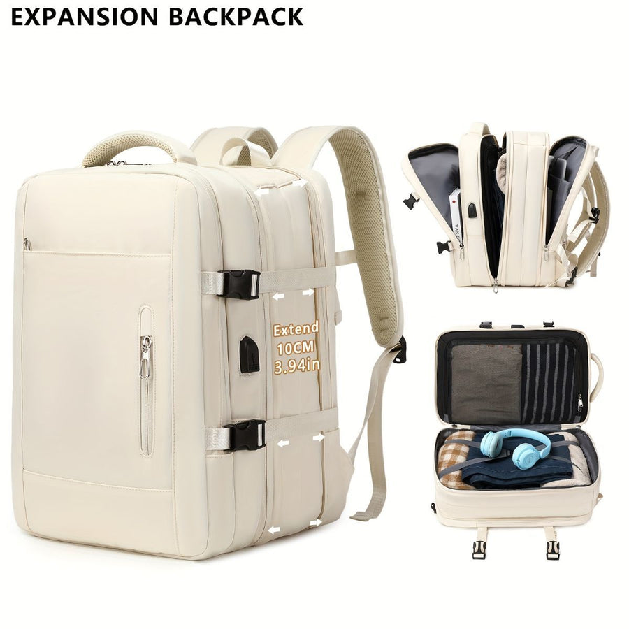 Expansion Backpack Travel Backpack Expandable Storage Multiple Compartments - Black - Size L