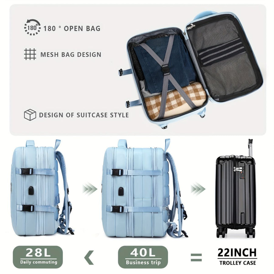Expansion Backpack Travel Backpack Expandable Storage Multiple Compartments - Black - Size L
