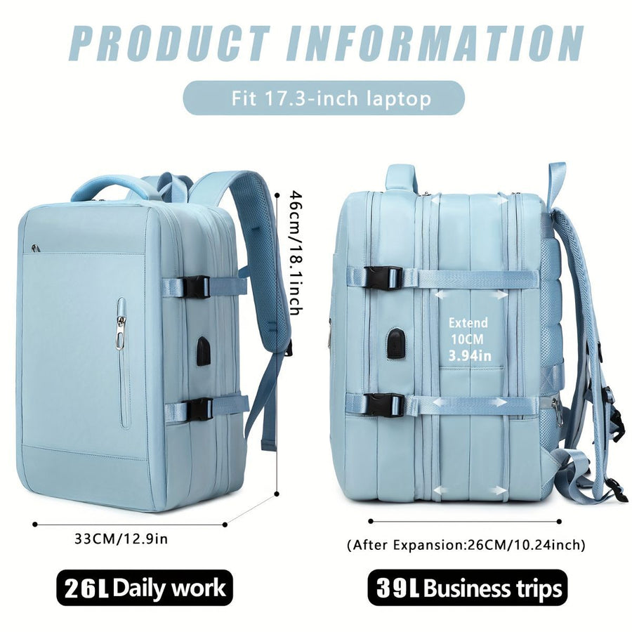 Expansion Backpack Travel Backpack Expandable Storage Multiple Compartments - Black - Size L