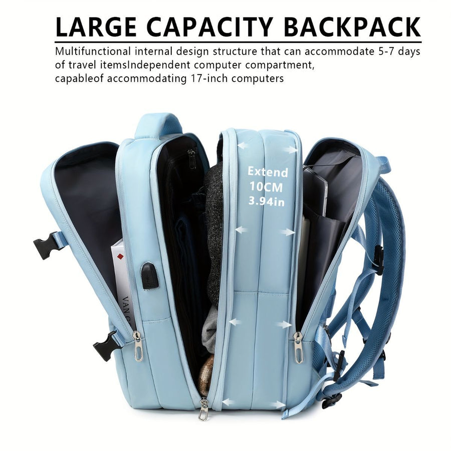 Expansion Backpack Travel Backpack Expandable Storage Multiple Compartments - Black - Size L