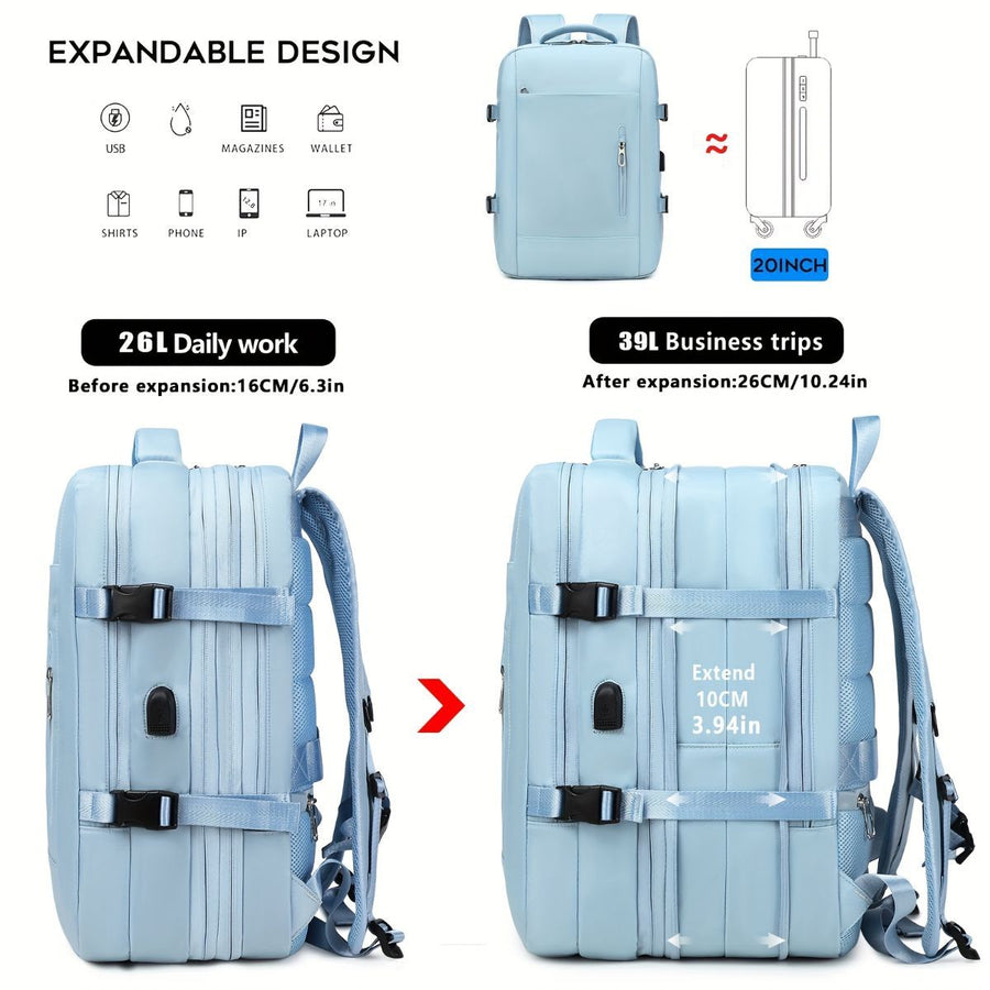 Expansion Backpack Travel Backpack Expandable Storage Multiple Compartments - Black - Size L