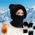 Women'S Winter Accessories Knit Hat Scarf Touch-Screen Gloves Winter Set Trendy - Beige - Size L