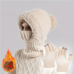 Women'S Winter Accessories Knit Hat Scarf Touch-Screen Gloves Winter Set Trendy - Beige - Size L