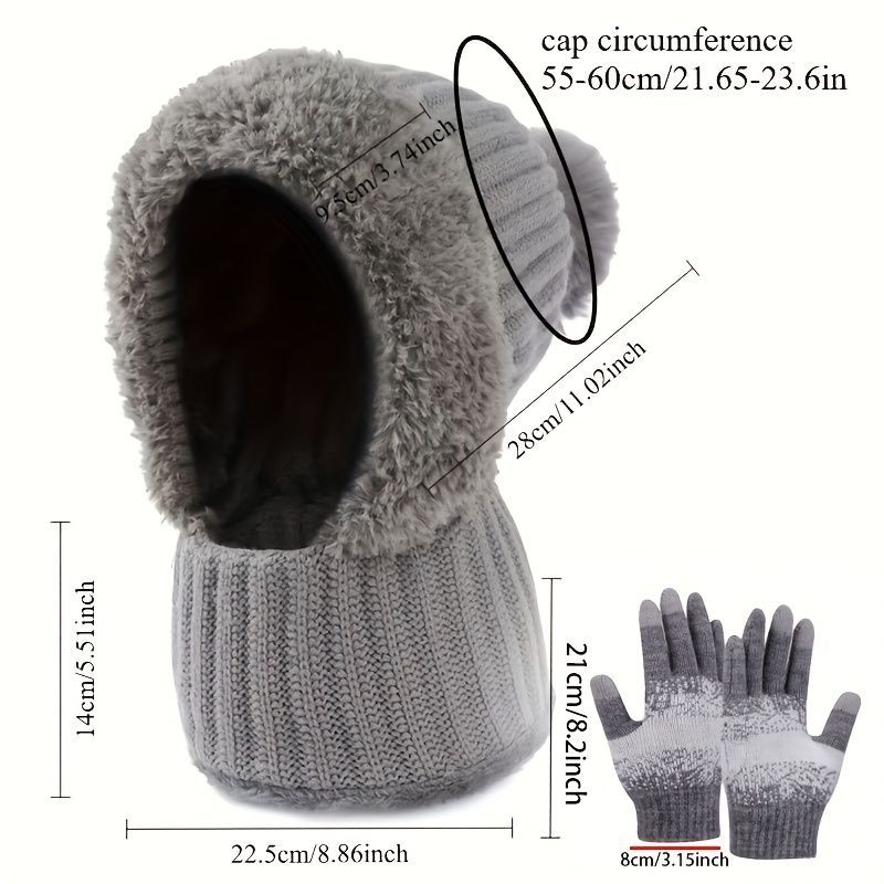 Women'S Winter Accessories Knit Hat Scarf Touch-Screen Gloves Winter Set Trendy - Beige - Size L