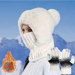 Women'S Winter Accessories Knit Hat Scarf Touch-Screen Gloves Winter Set Trendy - Gray - Size L