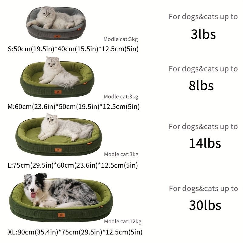 Pet Bed Dog Bed Cat Bed All-Season Washable Dog Bed Small Dog Bed Medium Dog - Green - Size M60-50-12