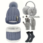 Women'S Winter Accessories 5-Piece Set Winter Beanie Earmuffs Touch-Screen - Gray - Size L
