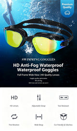 High definition silicone waterproof and anti fog adult swimming goggles,Black Colorful Blue - Front View