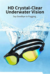 High definition silicone waterproof and anti fog adult swimming goggles,Black Colorful Blue