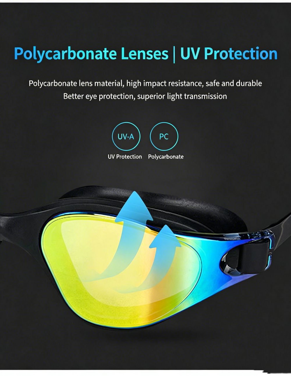 High definition silicone waterproof and anti fog adult swimming goggles,Black Colorful Blue