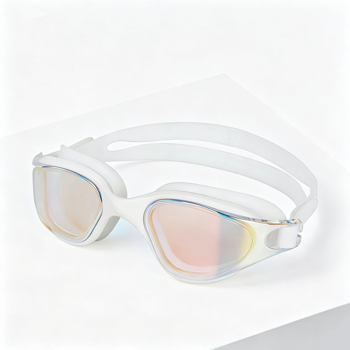 High definition silicone waterproof and anti fog adult swimming goggles,White Colorful