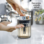 2 Pack Foaming Soap Dispenser- Clear Foam Hand Soap Dispenser with Pump for Bathroom, Modern Refillable Foaming Soap Bottle, Clear Grey