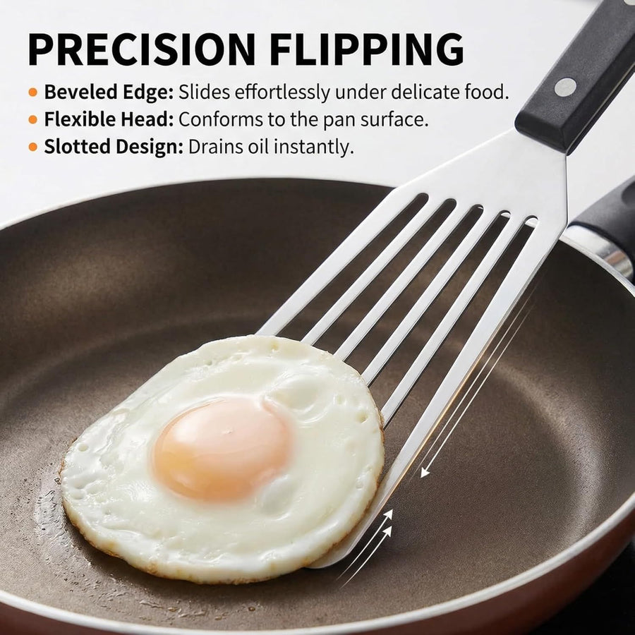 Stainless Steel Fish Spatula - Ideal Length Slotted Turner with High Heat Resistant ABS Handle - Heavy Duty Thick  Flipper Cooking & Grilling（Large ABS handle）