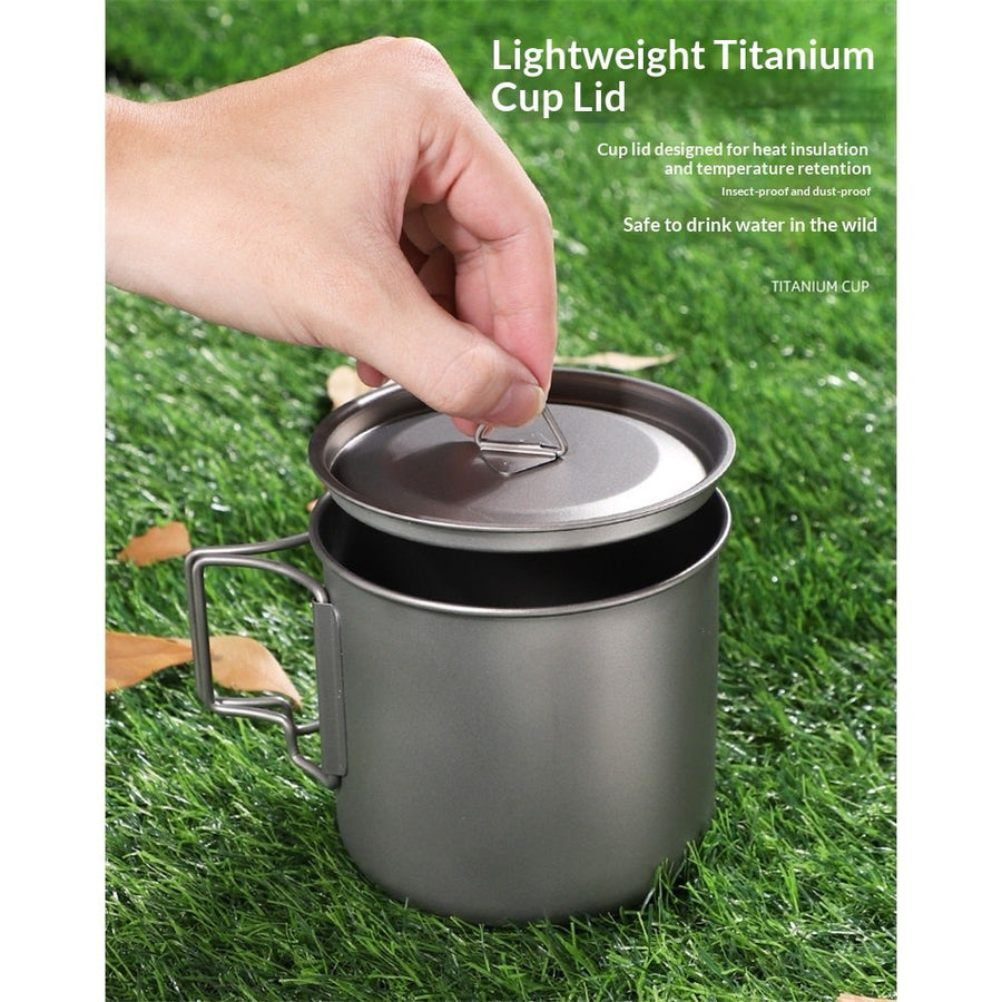 Pure Titanium Tea Collapsible Cups Lids Titanium Camping Mug Outdoor Drinking Cup for Hiking Backpacking TravelSecond generation handle made of pure titanium 350ml (with lid)+mesh bag