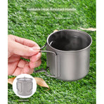 Pure Titanium Tea Collapsible Cups Lids Titanium Camping Mug Outdoor Drinking Cup for Hiking Backpacking TravelSecond generation handle made of pure titanium 350ml (with lid)+mesh bag