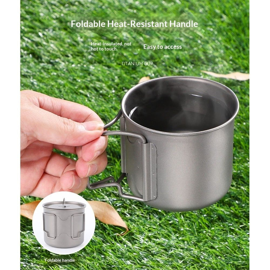 Pure Titanium Tea Collapsible Cups Lids Titanium Camping Mug Outdoor Drinking Cup for Hiking Backpacking TravelSecond generation handle made of pure titanium 350ml (with lid)+mesh bag