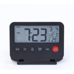 Digital Travel Alarm Clock - LCD Display, Backlit desktop alarm clock, student folding mirror electronic clock, temperature display, snooze, portable clock（black）