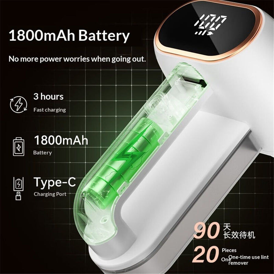 Fabric Shaver Lint Removers Rechargeable Sweater Shaver with Dual Head & LCD Display for Clothes Couch Pilling Furniture, 8-Leaf Blades Defuzzer, White
