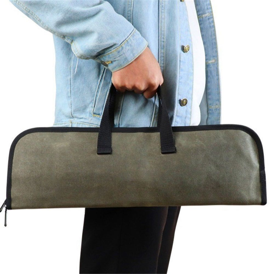 Knife Roll,Heavy Duty Knife Bag,Waxed Canvas knife Case with 4 Slots for Knives & Kitchen Tools,Chef Knife Bag with Handle.Portable Knife Roll Bag for  Home Traveling Camping.olive drab