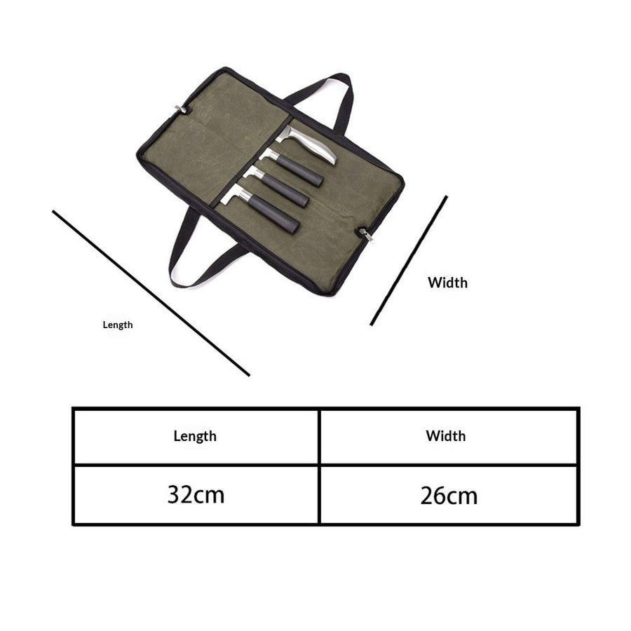 Knife Roll,Heavy Duty Knife Bag,Waxed Canvas knife Case with 4 Slots for Knives & Kitchen Tools,Chef Knife Bag with Handle.Portable Knife Roll Bag for  Home Traveling Camping.olive drab