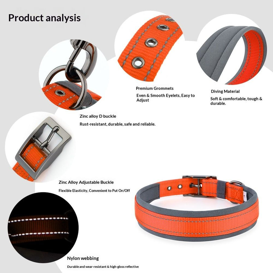 Pet  Dog Collar, Reflective, Adjustable Heavy Duty Dog Collar, Soft Padded and Comfortable, for Small Medium and Large Dogs (Orange, M)
