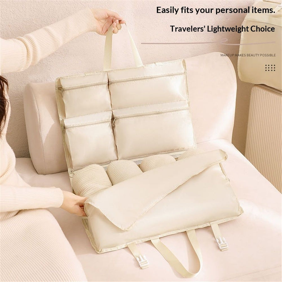 Hanging Packing Cube, Foldable Travel Organizer, Waterproof, Machine Washable, Fits Carry-on, Expandable Packing Cube for Suitcase or Backpack (Beige 6 grids)