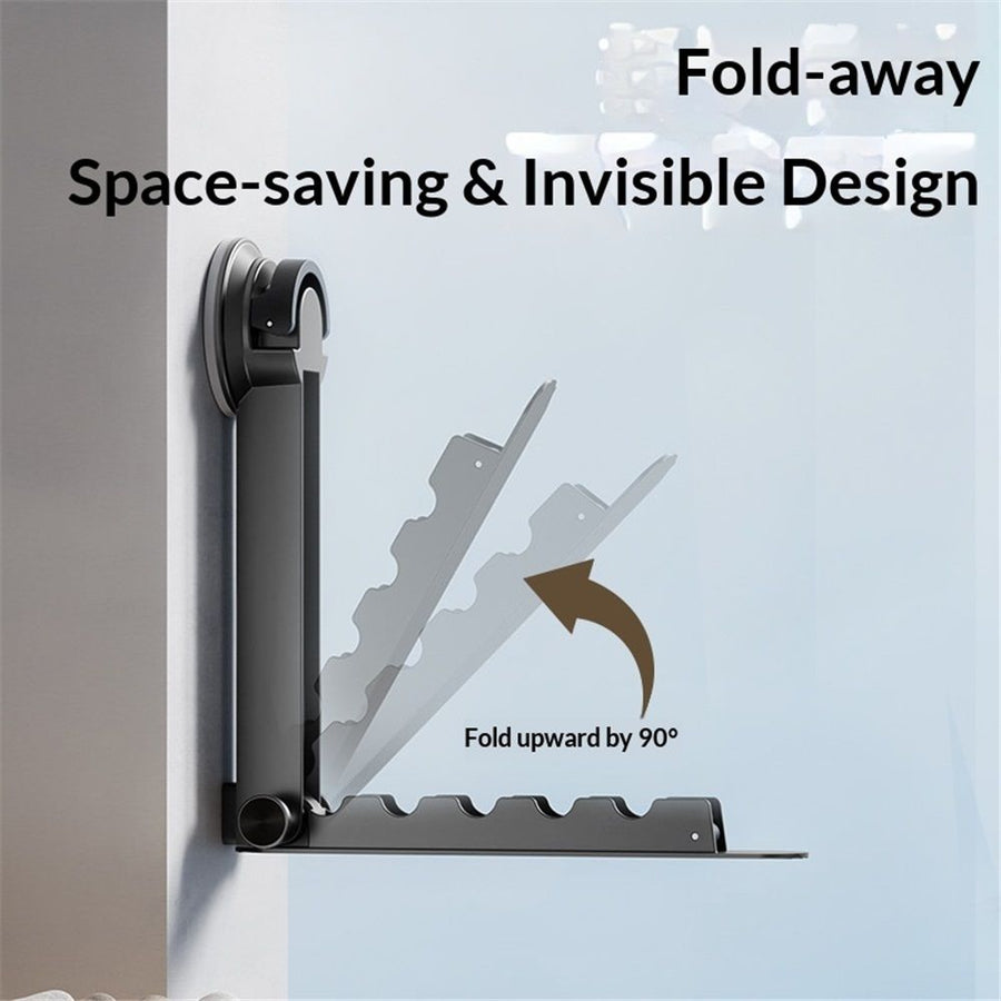 Foldaway Clothes Wall Mounted Drying Rack with Suction Cup,aluminum alloy, Foldable, Retractable, Portable for Laundry (Grey）