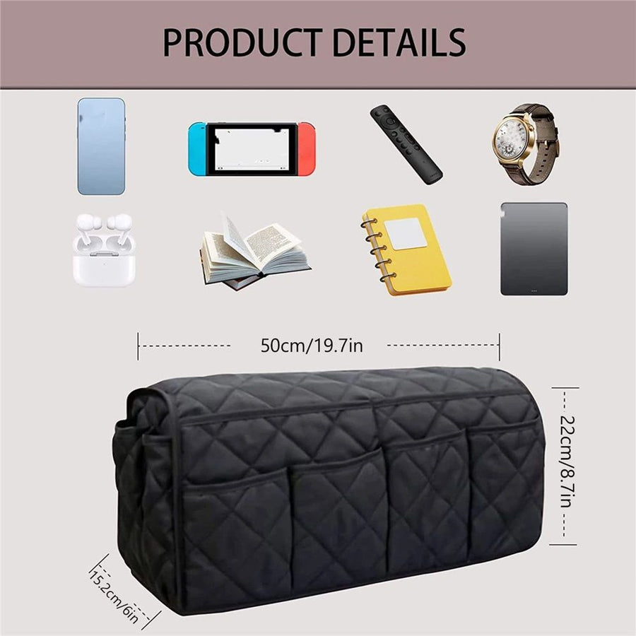 Sofa Armrest Organizer,Couch Remote Control Holder with Pockets Non Slip Recliner Organizer for TV Remotes Caddy, Book, Magazines