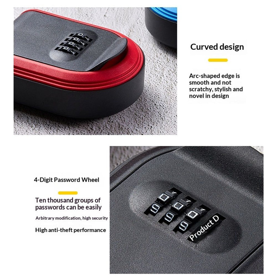 Wall Mount Key Lock Box with 4-Digit Combination Code - red Heavy-Duty Key Lock Holder, Weatherproof Outdoor Hide-a-Key Box for Home, Car, Office (Universal Fit)