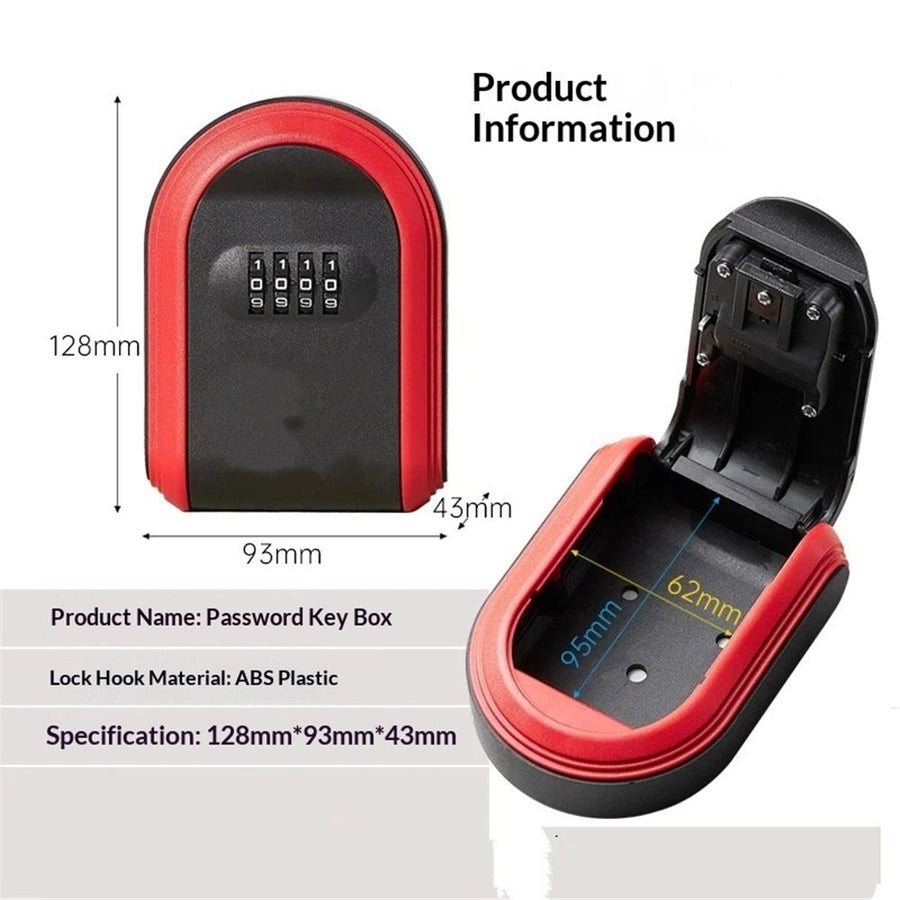 Wall Mount Key Lock Box with 4-Digit Combination Code - red Heavy-Duty Key Lock Holder, Weatherproof Outdoor Hide-a-Key Box for Home, Car, Office (Universal Fit)