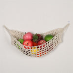 Fruit Hammock for Kitchen Under Cabinet Fruit Basket Hanging Handwoven Cotton Macrame Basket Boho Decor Storage Save Counter Space for Home Camper RV (white,Only storage mesh bag)
