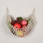 Fruit Hammock for Kitchen Under Cabinet Fruit Basket Hanging Handwoven Cotton Macrame Basket Boho Decor Storage Save Counter Space for Home Camper RV (white,Only storage mesh bag)