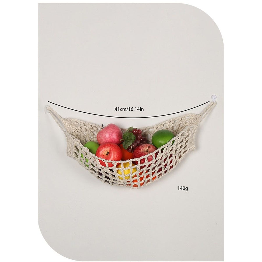 Fruit Hammock for Kitchen Under Cabinet Fruit Basket Hanging Handwoven Cotton Macrame Basket Boho Decor Storage Save Counter Space for Home Camper RV (white,Only storage mesh bag)