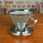 Pour Over Coffee Dripper,Double Mesh Stainless Steel Filter,Paperless Strainer Reusable Cone Coffee Filter With Handle