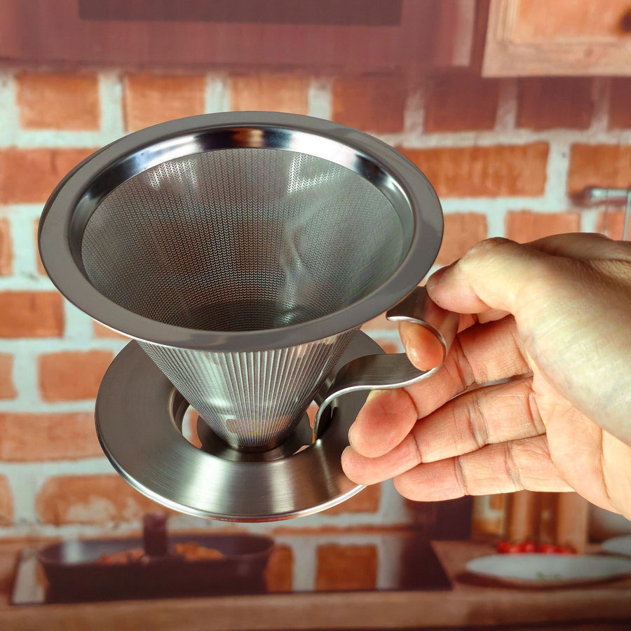 Pour Over Coffee Dripper,Double Mesh Stainless Steel Filter,Paperless Strainer Reusable Cone Coffee Filter With Handle
